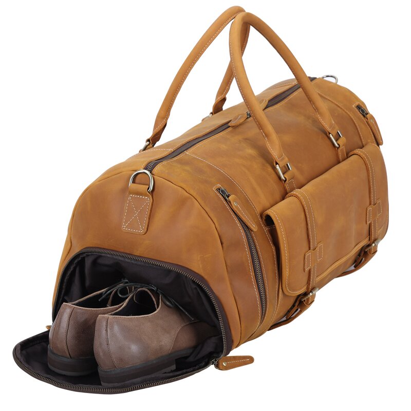 Leather Travel Duffel Supplier - High Quality Hot Selling Brown Full Grain Genuine
