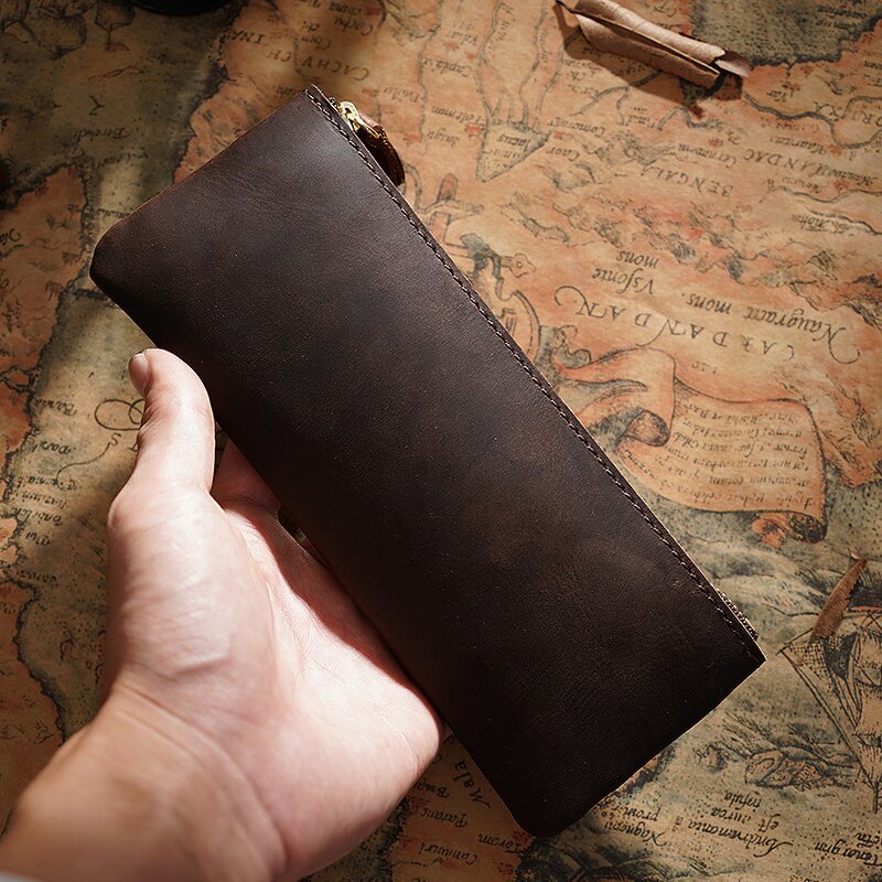Leather Pen Pouch Supplier - Manufacture Custom Logo Vintage Zipper Pen Bag