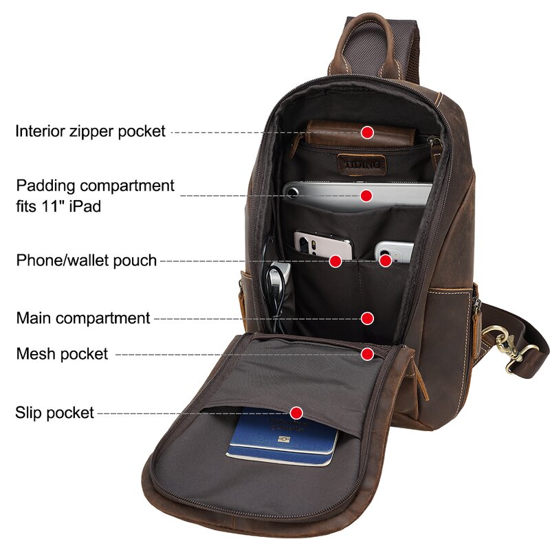 Leather Sling Chest Bag Manufacturer - TIDING Vintage Style Men Full Grain Genuine