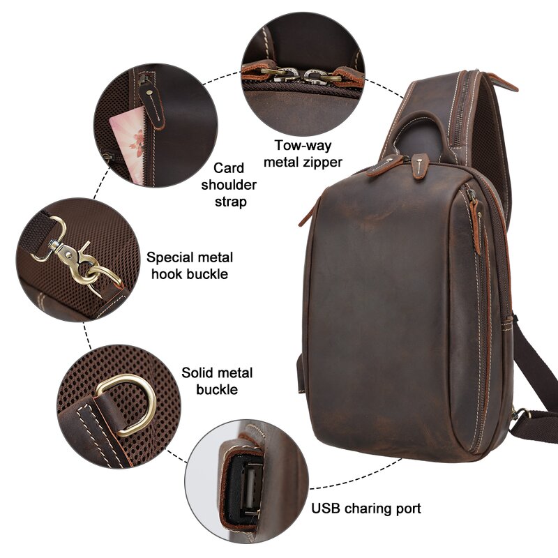 Leather Crossbody Chest Bag Supplier - Custom OEM ODM Cowhide USB Charging One