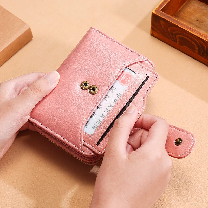 Leather Coin Zip Wallet Supplier - Colorful Cow for Women Ladies Girl Pink
