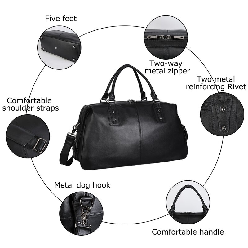 Leather Travel Duffel Bag Manufacturer - Custom Large Capacity Pure Men Weekender