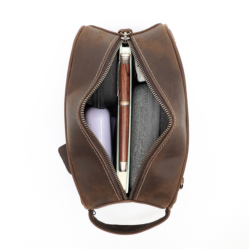 Leather Cosmetic Toiletry Bag Manufacturer - Crazy Horse Bathroom for Travelers
