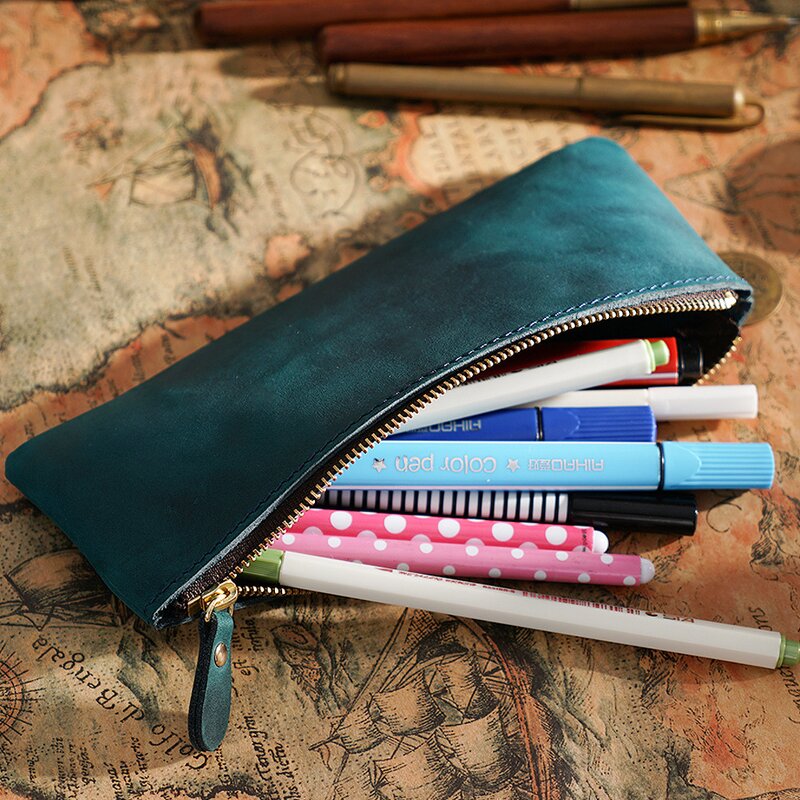 Leather Pen Pouch Supplier - Manufacture Custom Logo Vintage Zipper Pen Bag