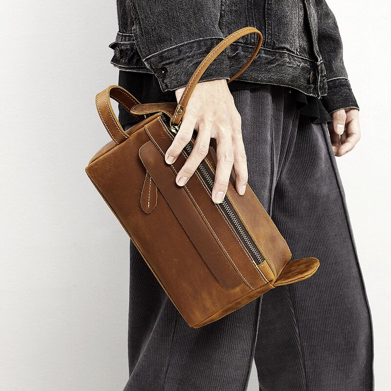 Leather Cosmetic Bag Supplier - Genuine Travel Toiletry Large Capacity Makeup