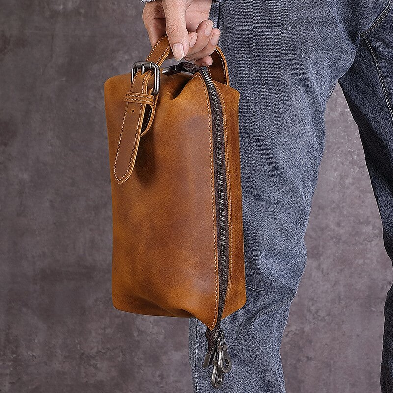 Leather Washing Bag Manufacturer - OEM ODM Custom Logo Handmade Real Cow