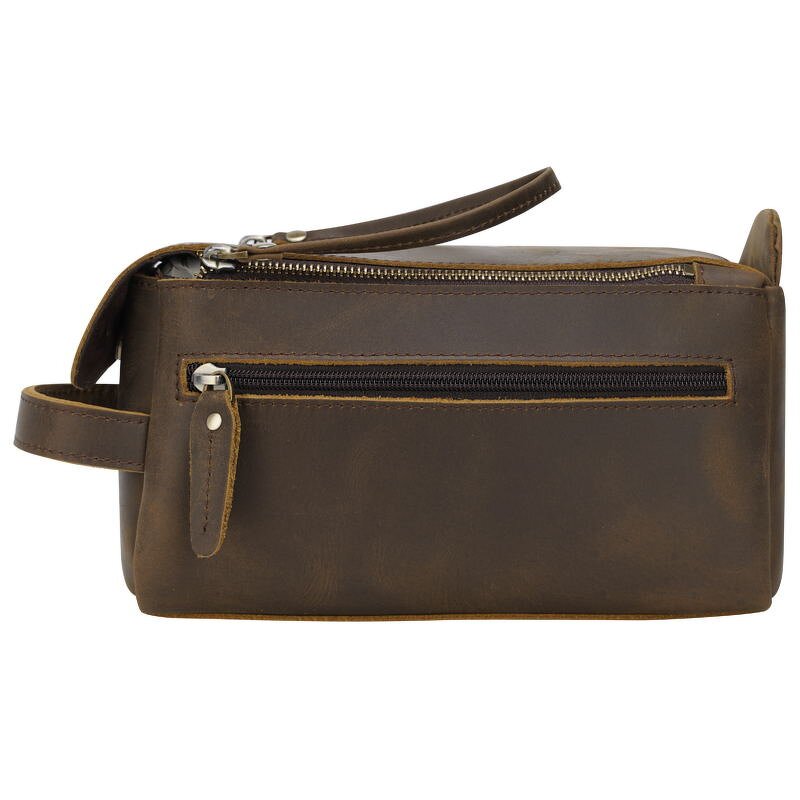 Leather Dopp Bag Manufacturer - New Arrival Double Zip Crazy Horse Bathroom