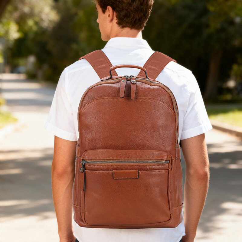 Leather Backpack Supplier - Hot Selling Brown Full Grain for Student Laptop
