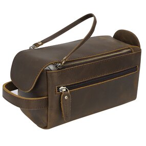 Leather Dopp Bag Manufacturer - New Arrival Double Zip Crazy Horse Bathroom