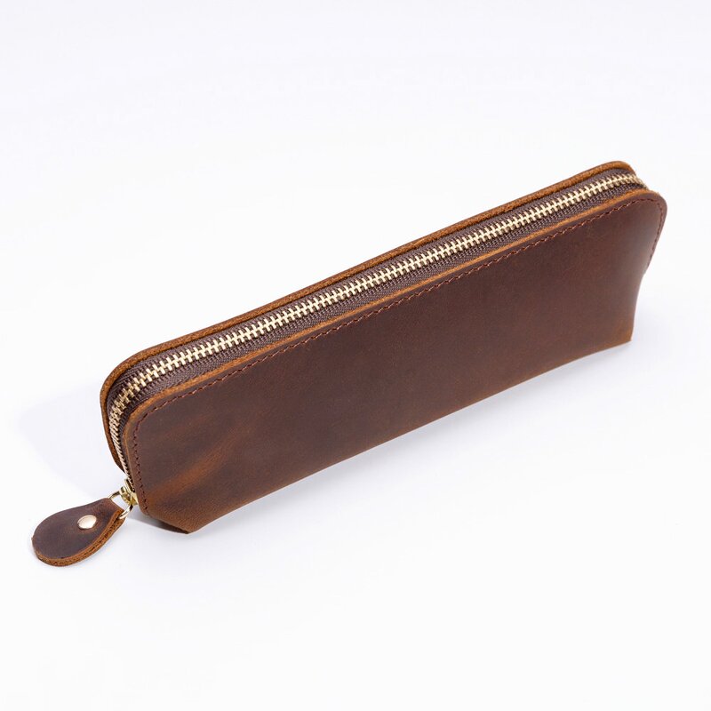 Leather Pen Case Manufacturer - Crazy Horse Pen Holder Pouch Carving Genuine