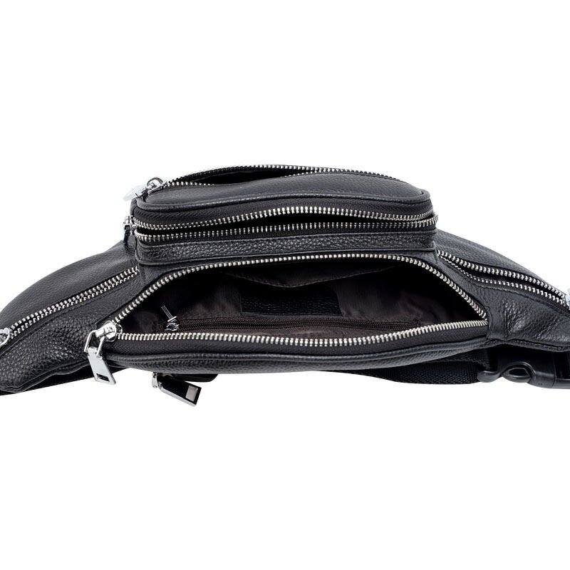 Leather Waist Bag Supplier - TIDING Black Full Grain Cowhide Bum Belt Bag Genuine