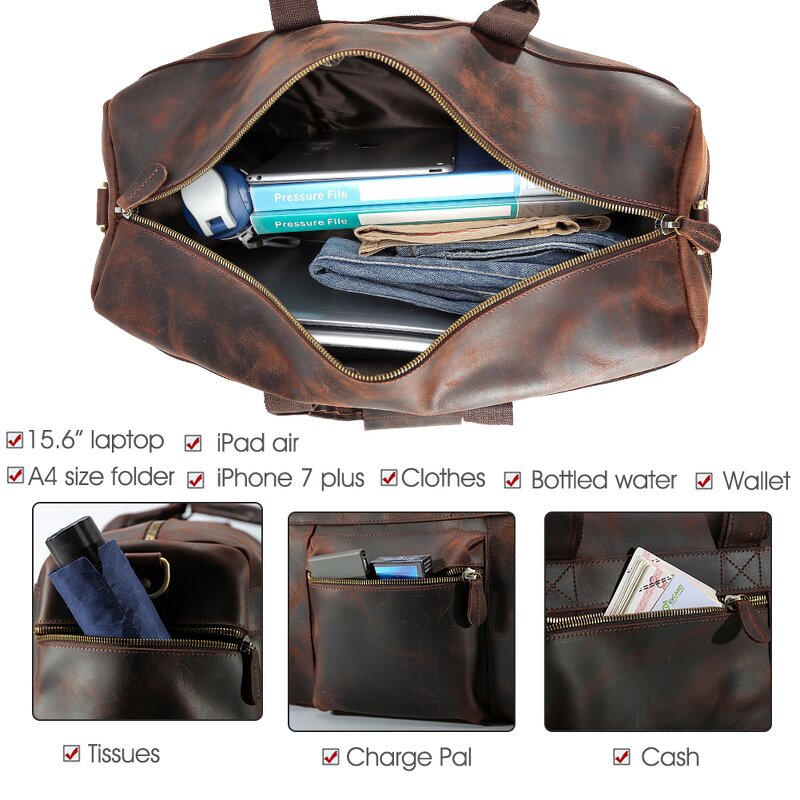 Leather Weekend Bags Manufacturer - High Quality Large Capacity Overnight Crazy