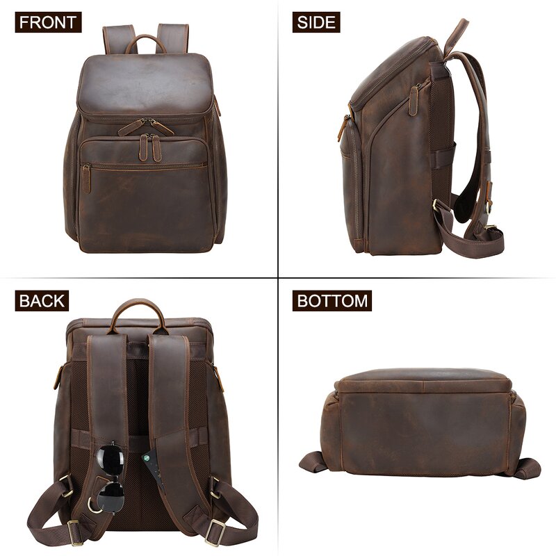 Leather Laptop Backpack Supplier - Drop Shipping Vintage Dark Brown Custom Student