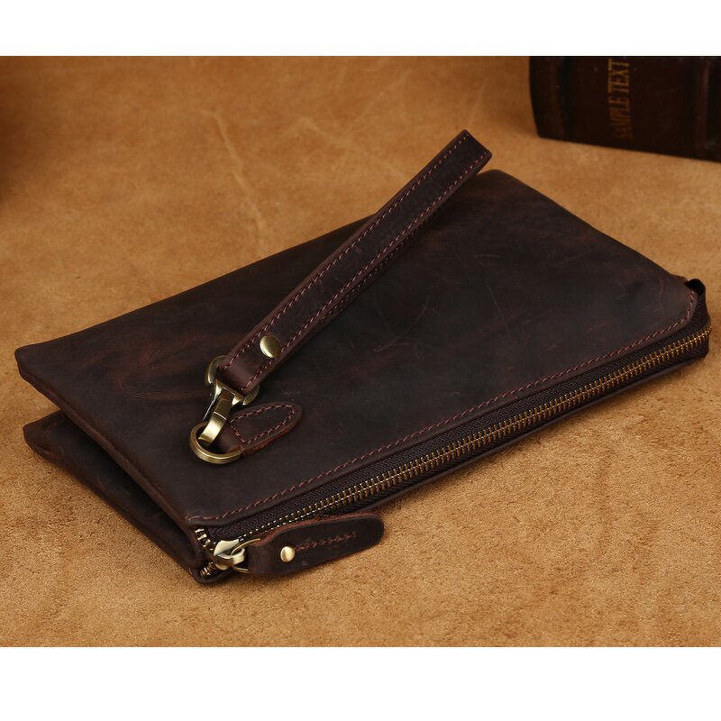 Leather Business Clutch Bag Supplier - Tiding New Trendy Vintage Men Retro Brown