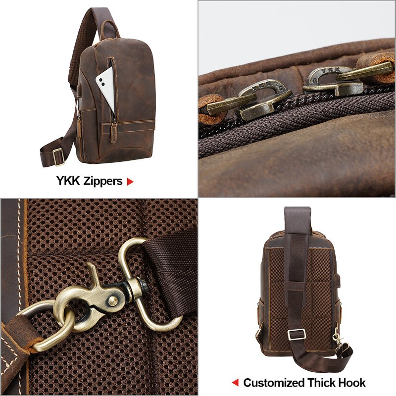 Leather Sling Chest Bag Manufacturer - TIDING Vintage Style Men Full Grain Genuine