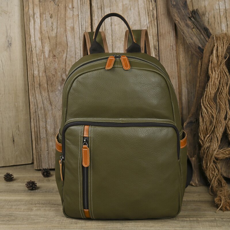 Leather Laptop Backpack Supplier - New Arrival Green and Black Full Grain Business