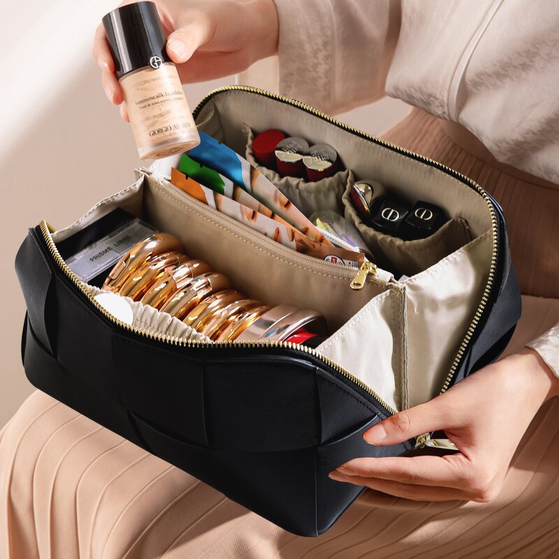 Leather Cosmetic Pouch Supplier - Color Custom Fashion Knit Pattern Cowhide Full