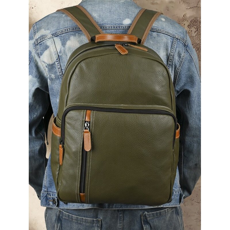 Leather Laptop Backpack Supplier - New Arrival Green and Black Full Grain Business