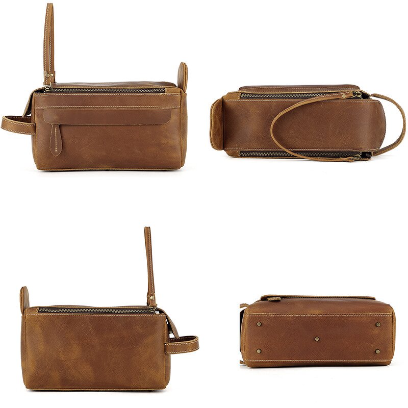 Leather Cosmetic Bag Supplier - Genuine Travel Toiletry Large Capacity Makeup