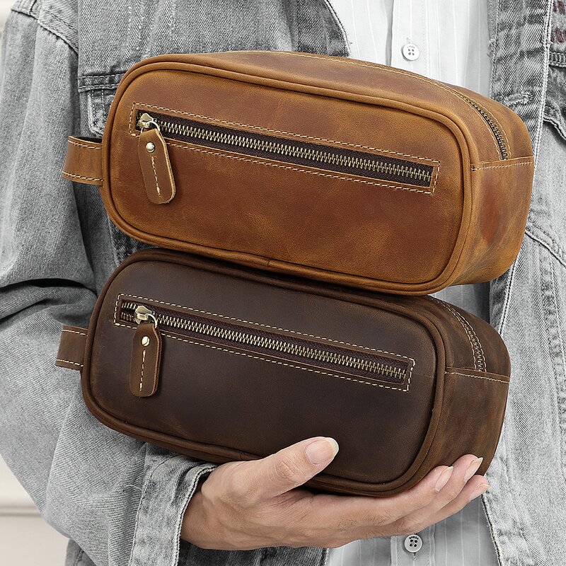 Leather Cosmetic Toiletry Bag Manufacturer - Crazy Horse Bathroom for Travelers