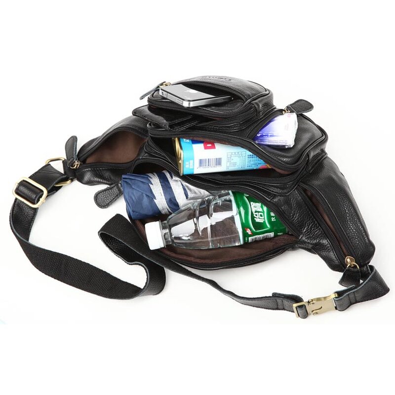 Leather Waist Bag Manufacturer - TIDING Custom Design Style Men Black Full Cow