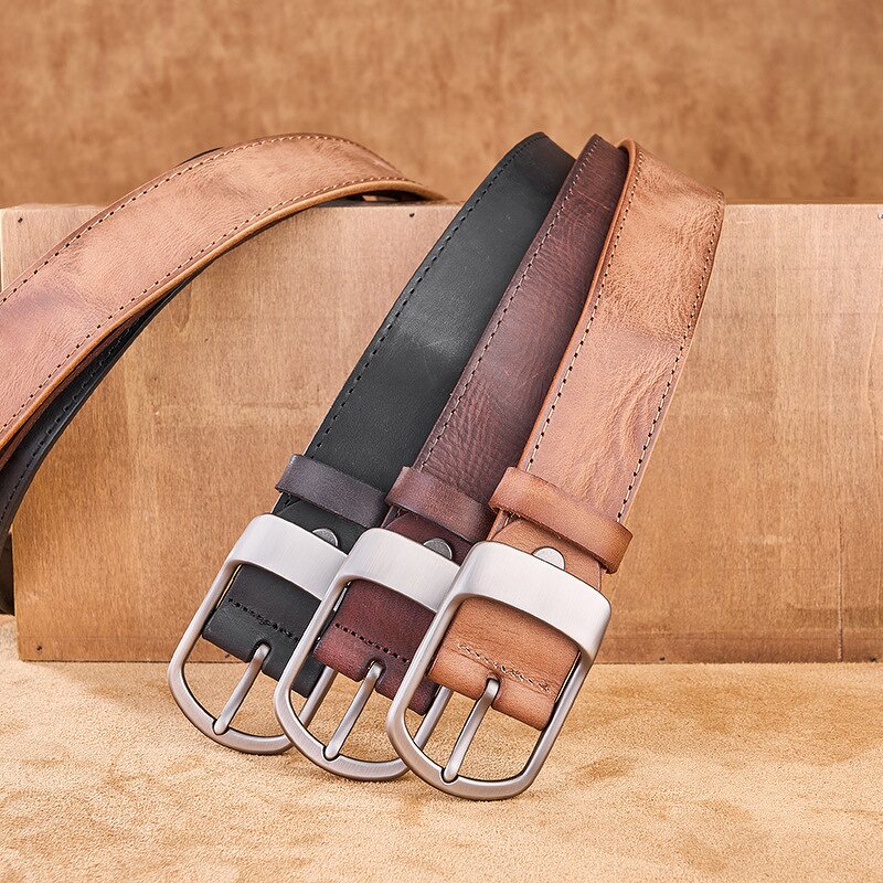 Leather Waist Belt Manufacturer - Man PIN Buckle Gift Vintage Style Genuine Cow