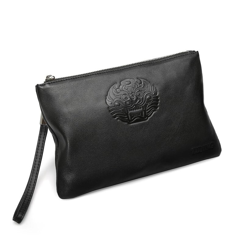 Leather Clutch Handbag Manufacturer - Custom Logo Black Full Grain Real Genuine