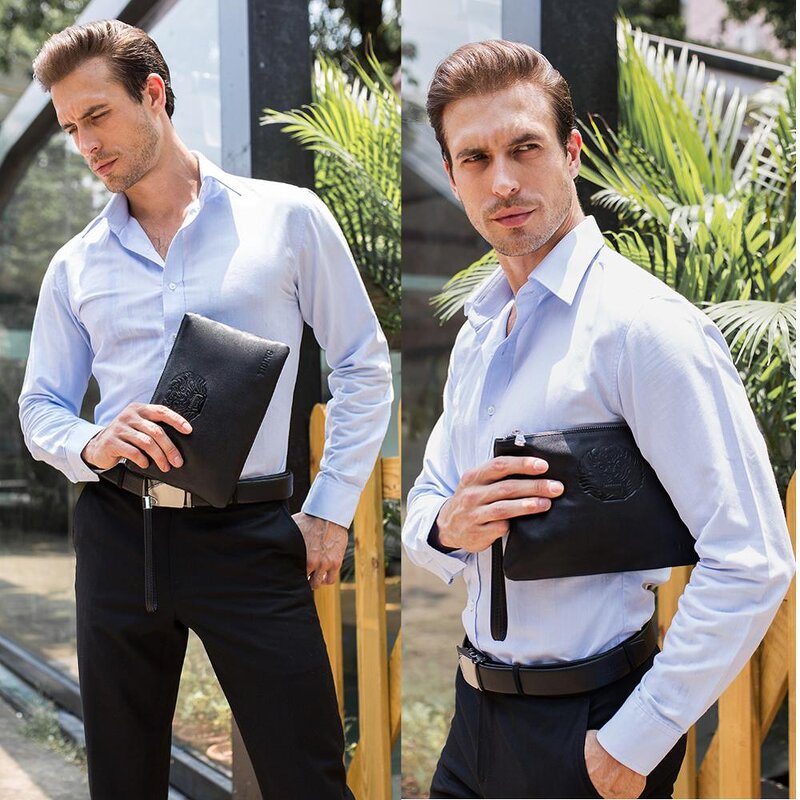 Leather Clutch Handbag Manufacturer - Custom Logo Black Full Grain Real Genuine