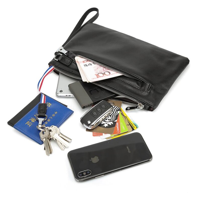 Leather Clutch Handbag Manufacturer - Custom Logo Black Full Grain Real Genuine