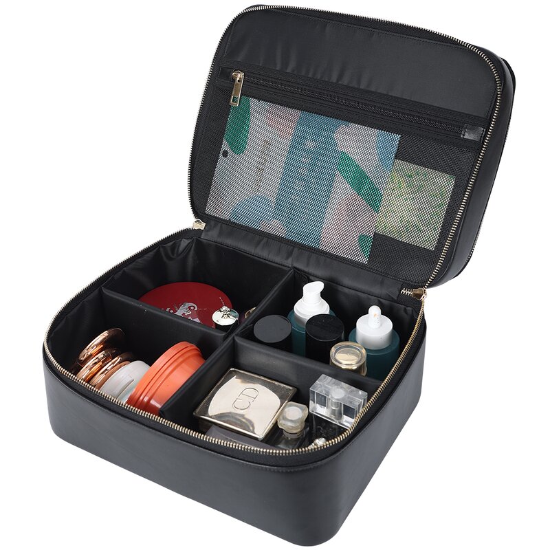 Leather Cosmetic Pouch Supplier - Hot Selling Flip Black Cowhide Full Grain Travel