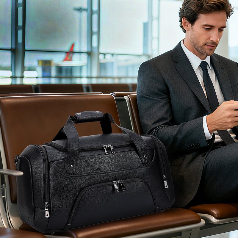 Leather Weekender Bag Manufacturer - Black Cow Full Grain Calf With Shoe Compartment