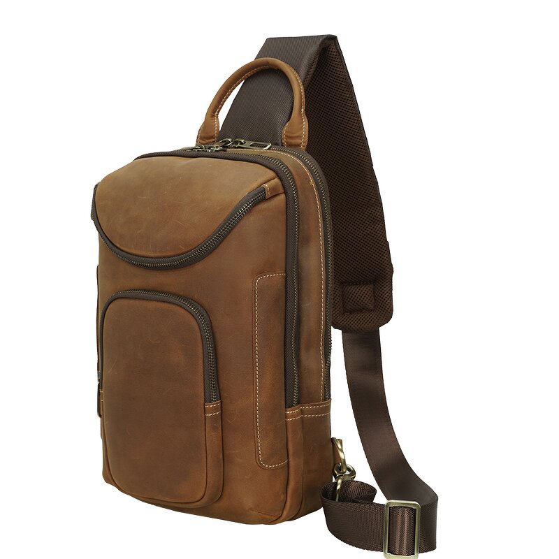 Leather Sling Chest Pack Manufacturer - Logo Brand Customization Cowhide Crazy Horse