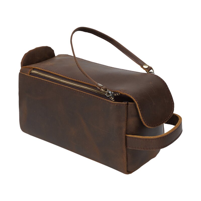 Leather Bathroom Wash Bag Supplier - TIDING ODM Custom Genuine Cosmetic Toiletry