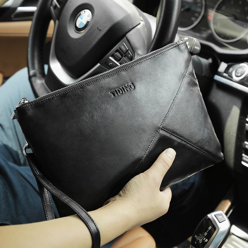 Leather Clutch Wrist Bag Supplier - Fashion Design Customize Durable Genuine Black