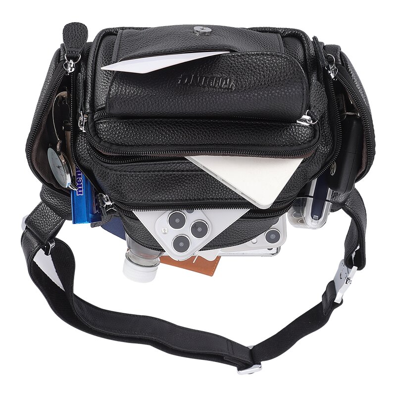 Leather Waist Bag Manufacturer - TIDING Brand Custom Logo Top Grain Black Waterproof