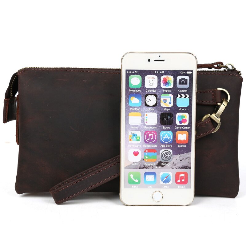 Leather Business Clutch Bag Supplier - Tiding New Trendy Vintage Men Retro Brown