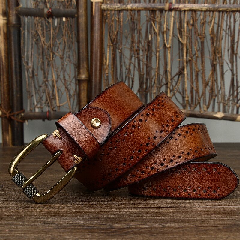 Leather Waist Belts Supplier - Hot Selling Vintage Business Man 3.8cm Wide Genuine