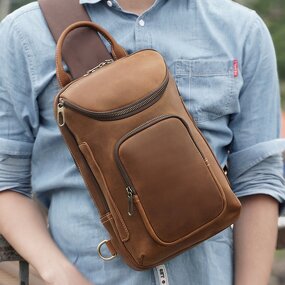 Leather Sling Chest Pack Manufacturer - Logo Brand Customization Cowhide Crazy Horse