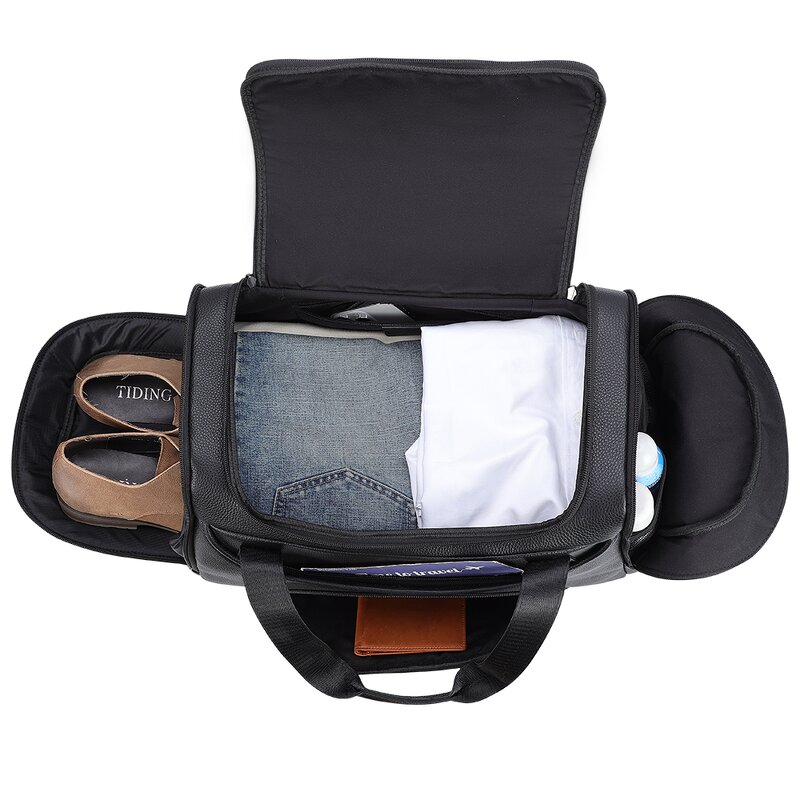 Leather Weekender Bag Manufacturer - Black Cow Full Grain Calf With Shoe Compartment