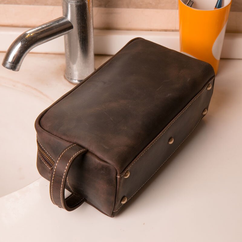 Leather Cosmetic Toiletry Bag Manufacturer - Factory Supply Crazy Horse Full Grain
