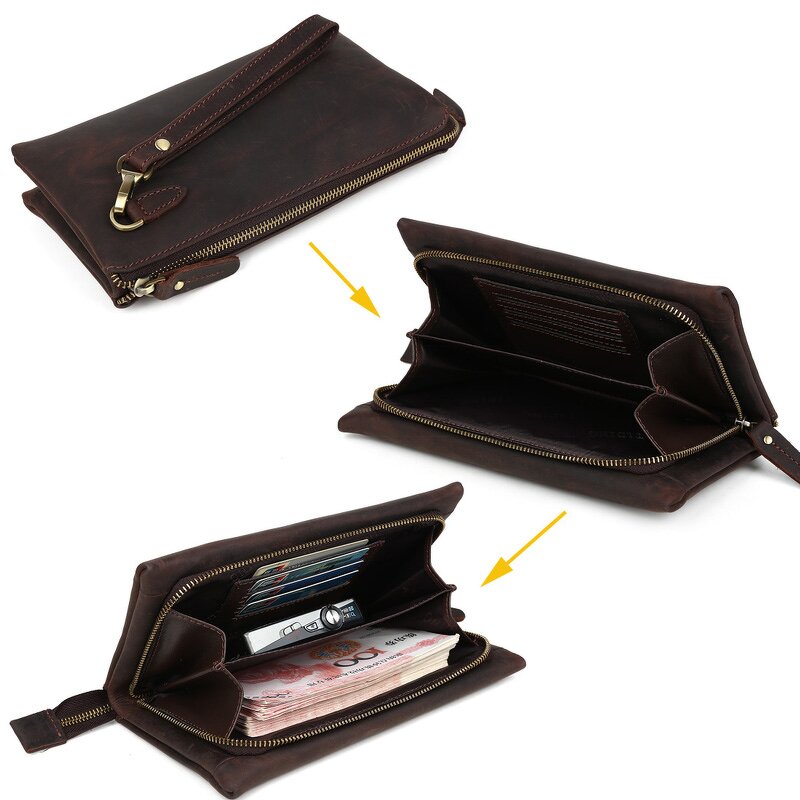 Leather Business Clutch Bag Supplier - Tiding New Trendy Vintage Men Retro Brown