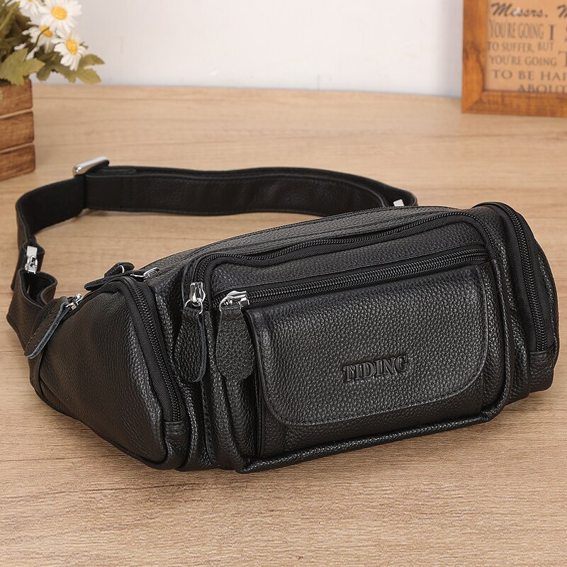 Leather Waist Bag Manufacturer - TIDING Brand Custom Logo Top Grain Black Waterproof
