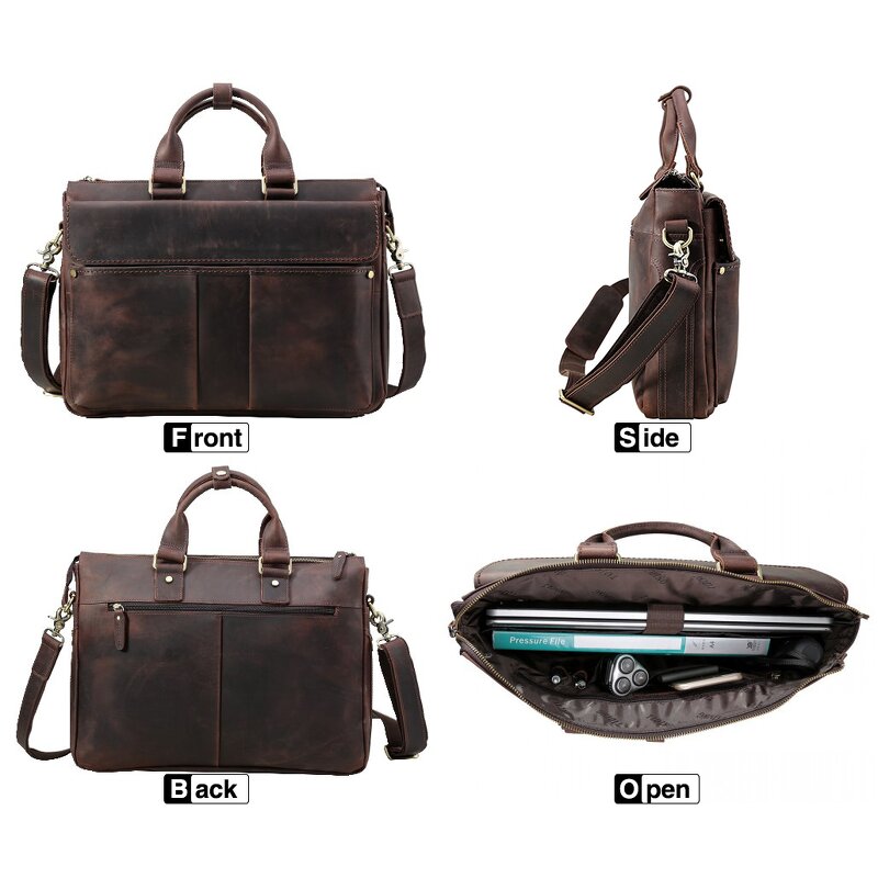 Leather Laptop Bag Manufacturer - High Quality Custom Logo Crazy Horse Portfolio