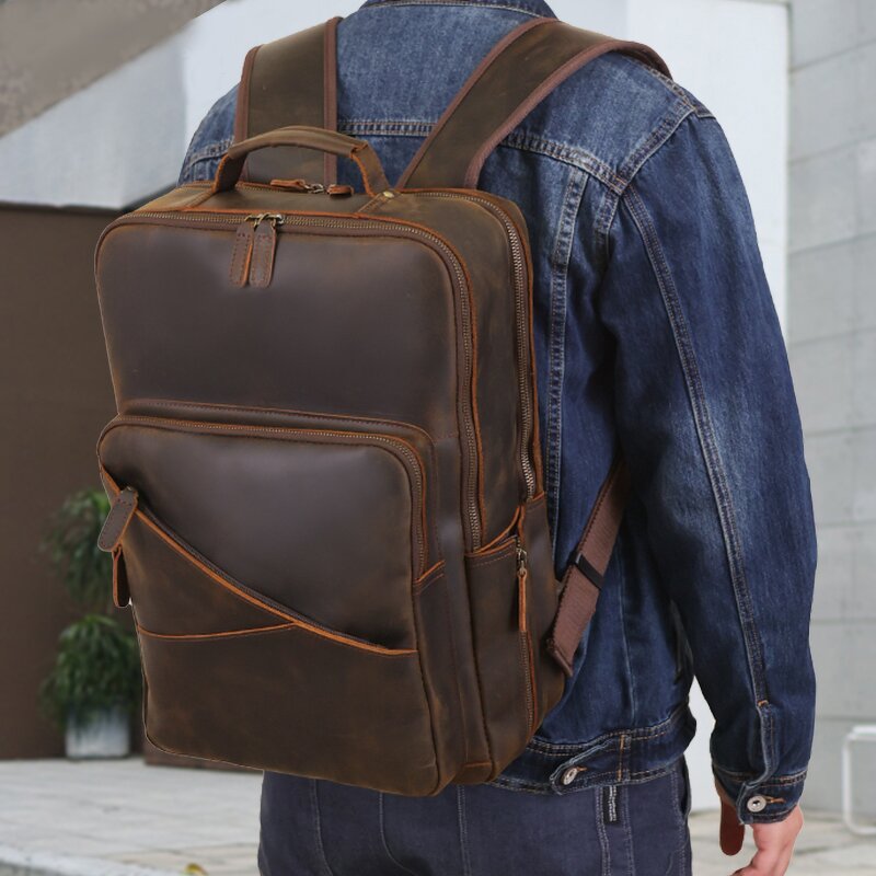Leather Backpack Manufacturer - Custom LOGO Vintage Pure Cowhide Laptop Computer