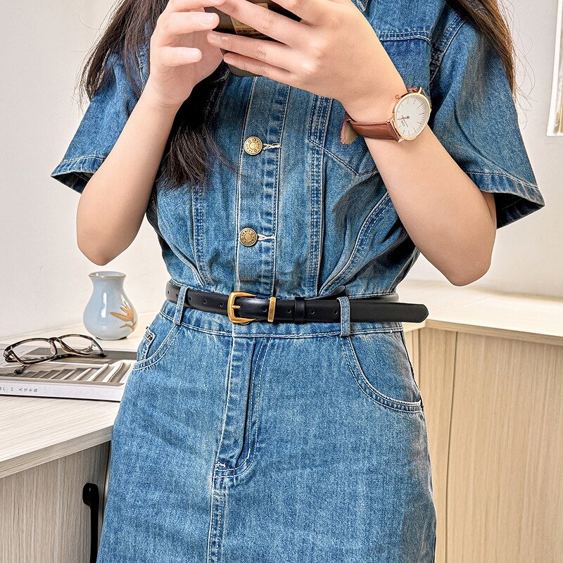 Leather Ladies Belt Supplier - 1.9CM Width Fashion Design Brown Black Full Grain