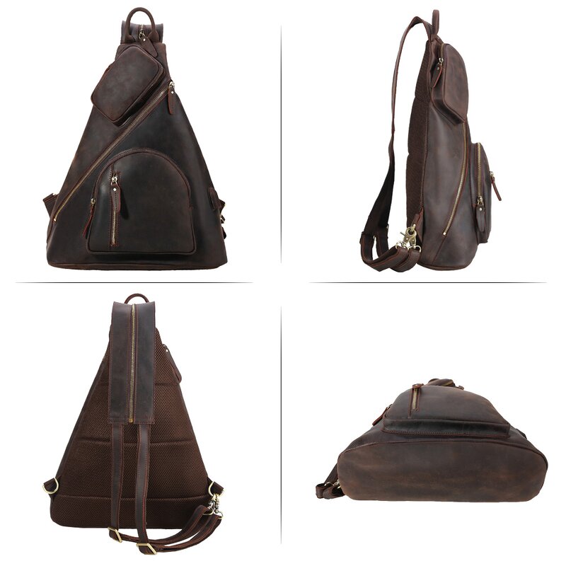 Leather Sling Chest BackPack Supplier - Tiding Factory Direct Sale Mens Crazy Horse