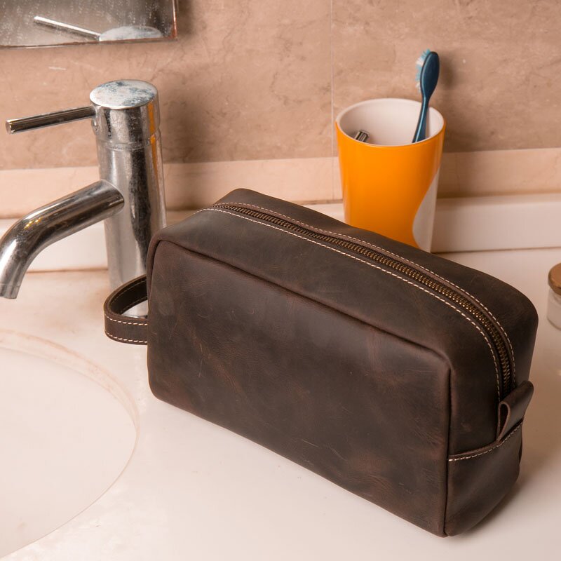 Leather Cosmetic Toiletry Bag Manufacturer - Factory Supply Crazy Horse Full Grain