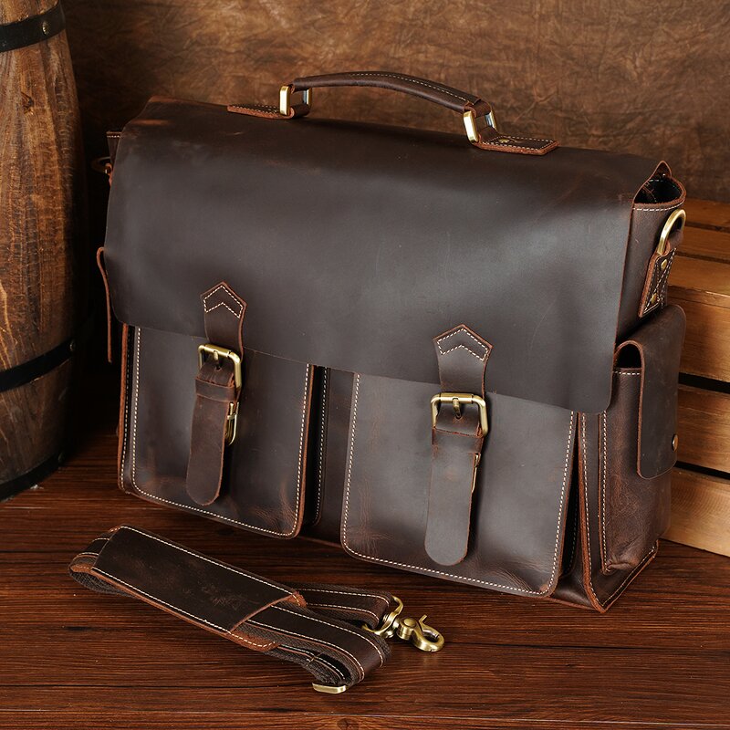 Leather Laptop Bag Supplier - Brand Logo Custom Men Large Capacity Genuine Cow