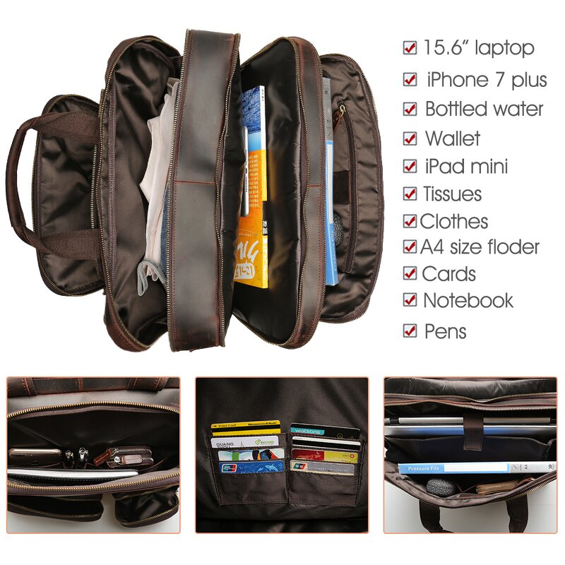 Leather Messenger Briefcase Manufacturer - Customize Logo Hot Sale Vintage Crazy Horse