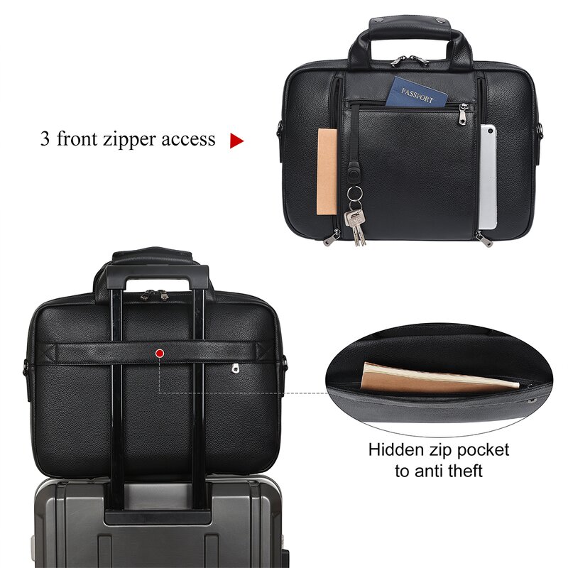 Leather Laptop Briefcase Supplier - Wholesale Large Black Capacity Genuine Business